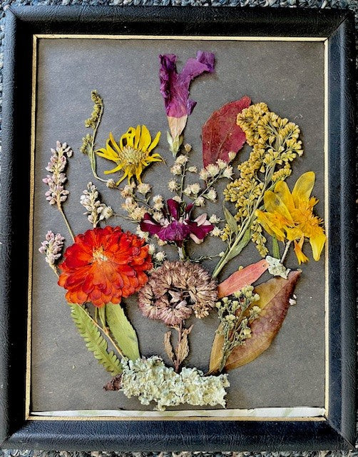 Melange of Flowers on Charcoal Art Paper in 8"x10" Frame