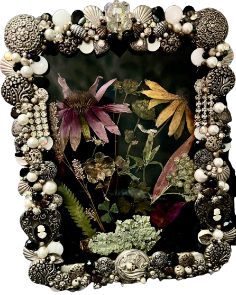 Coneflower and Blackeyed Susan on Black Velvet in 5"x7" Button Frame
